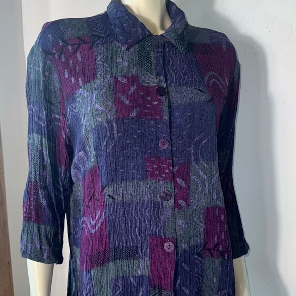 Vintage 90’s Purple Oversized Short Sleeve Button Down Funky Print Short Sleeve - Picture 4 of 11